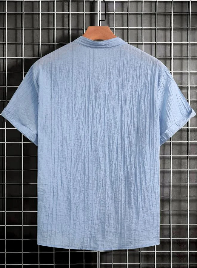 تايك تو قميص بياقة ماندارين ونسيج بارز